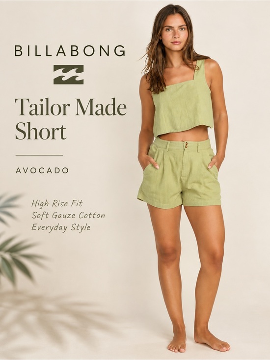 Billabong Pants - Billabong Tailor Made High Rise Shorts Avocado Green XS